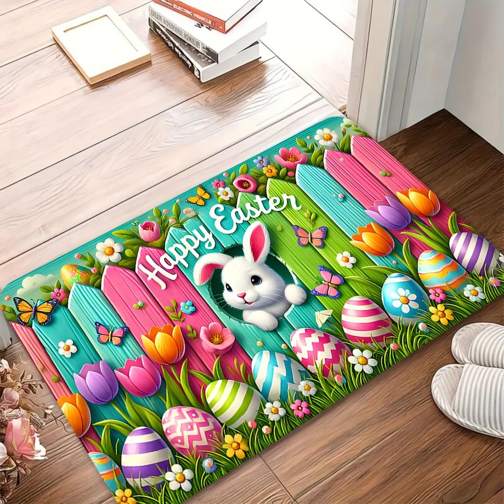 VIKAMA Premium Happy Easter Bunny Egg Tulip Design Door Mat Welcome Mat Rug For Bedroom Carpet For Living Room Home Decor