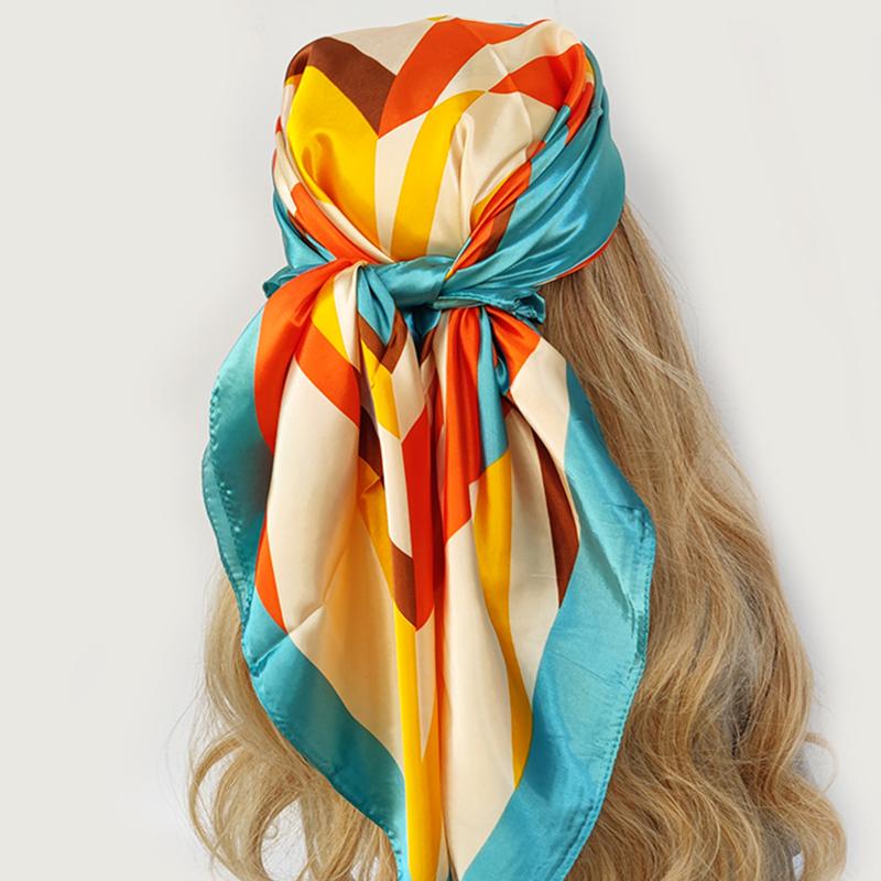 Four Seasons Square Kerchief Popular 90X90CM Stripe Shawls Fashion New Sunscreen Bandannas Europe And America Silk Scarves