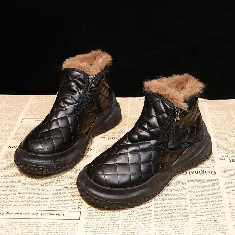 Women's Large Size Soft Sole Winter Warm Fur One Snow Boots Padded Lined Ankle Boots Non-slip Hiking Sports Cotton Boots