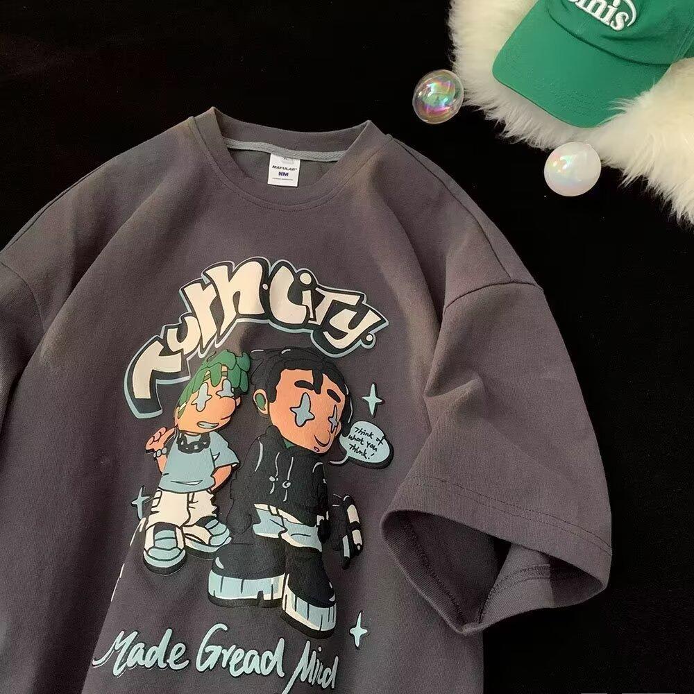 

Мужская летняя новая тенденция повседневной футболки с коротким рукавом, мужская студенческая свободная, свободная, сто потов, влагоотводящая, выстиранная, делающая старый ветер, топы 5XL темно-серого