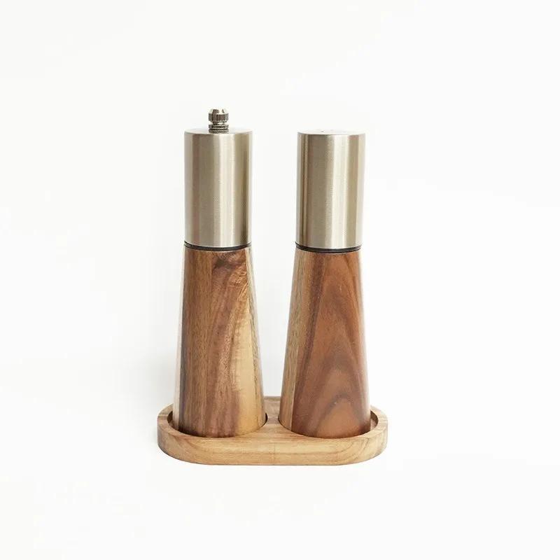 Pepper Coarse Salt Grinder Metallic Acacia Wood Kitchen Seasoning Jar Pepper Mill Set Spice Jar Salt Shaker Kitchen Supplies