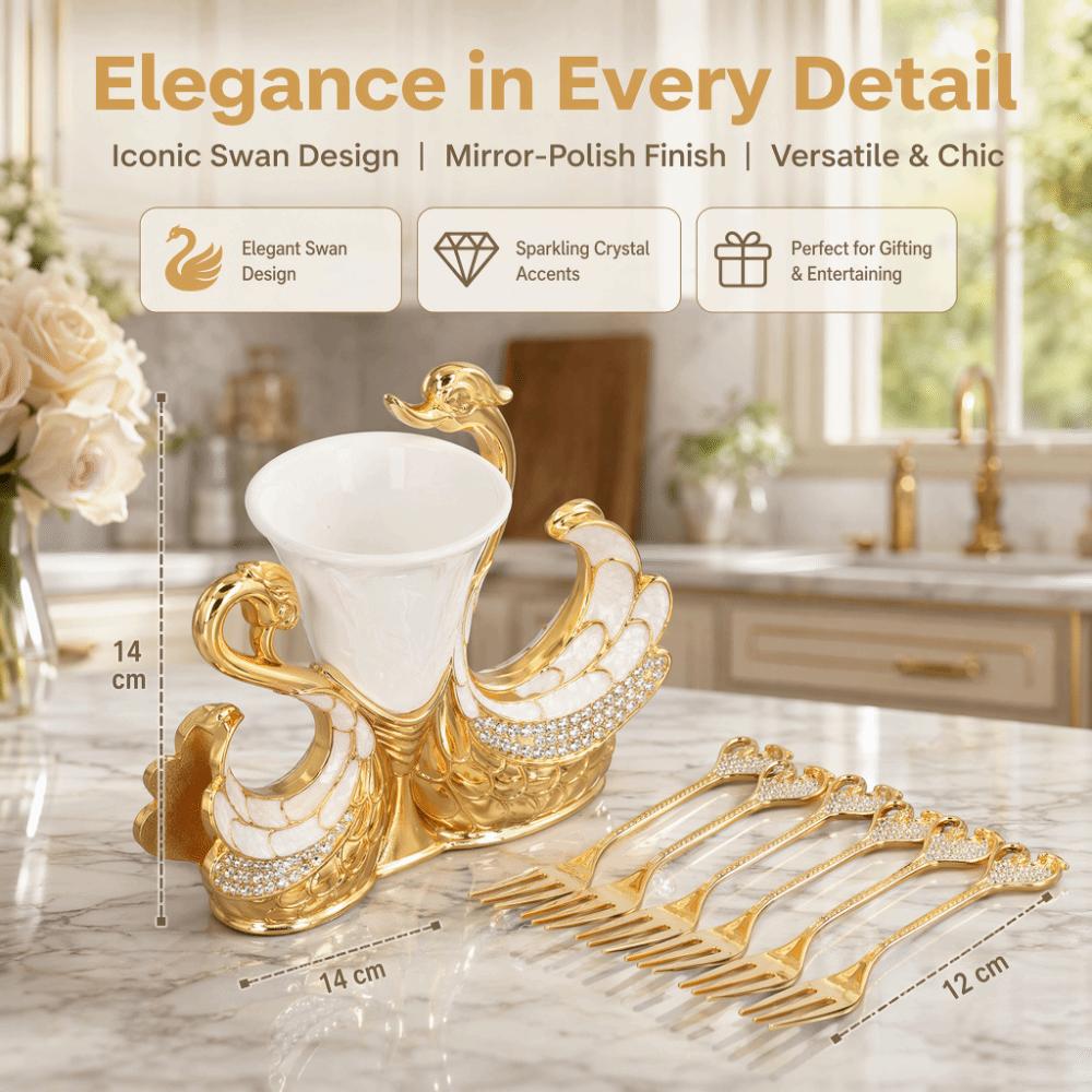 7pcs Zinc Alloy Swan Base Holder White Decorative Swan Flatware  Ice Cream Cake