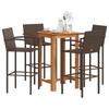 VidaXL 5 Pcs Garden Bar Set Brown Solid Acacia Wood Rattan, Outdoor Bar Table and Chairs, Set of 3295275