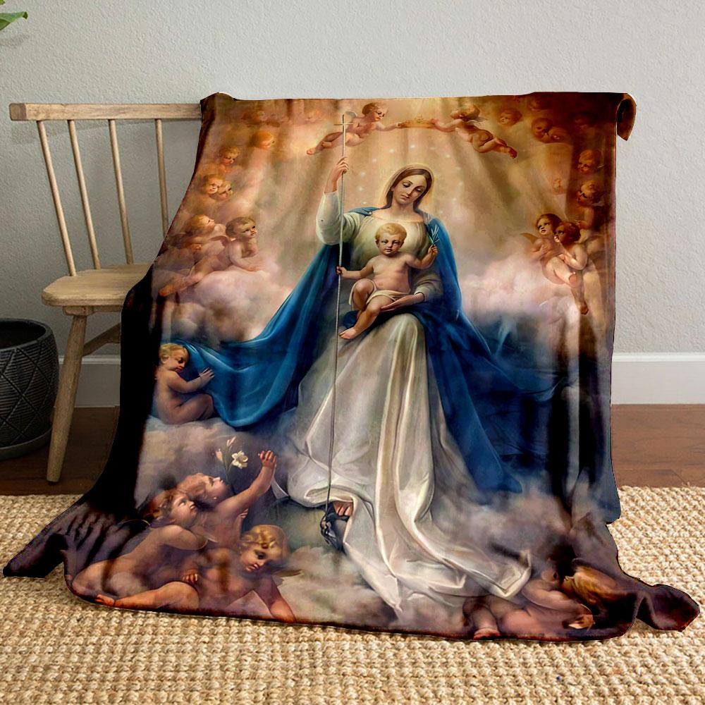 

Our Lady of the Assumption Baby Jesus Cherubs Blanket Printed Blanket for Living Room Bed Couch lunch break Cozy Blanket for Friend s festival Gift 80cm x 120cm