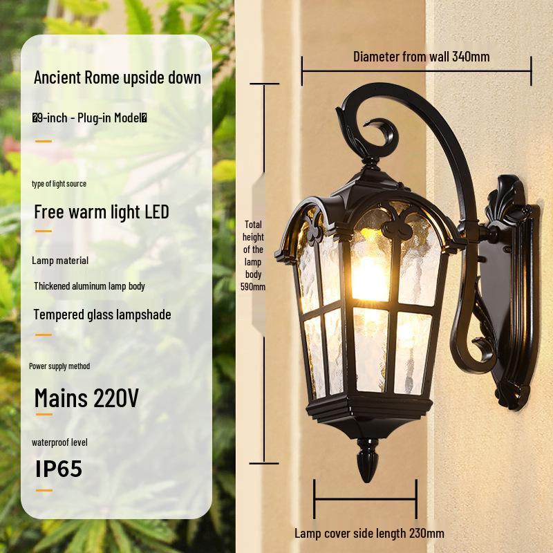 European Antique Solar Outdoor Wall Light, Waterproof for Balcony, Villa, Patio, Gate, and Courtyard