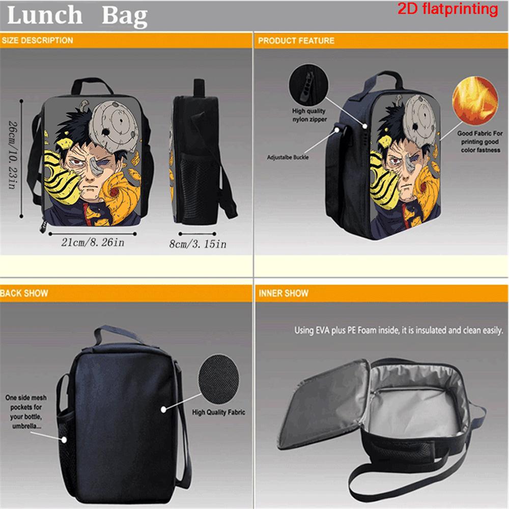NARUTO Anime Cartoon Kids Insulated Thermal Lunch Bag, Lightweight Portable Children Picnic Tote Bag for Boys & Girls Age 5-11