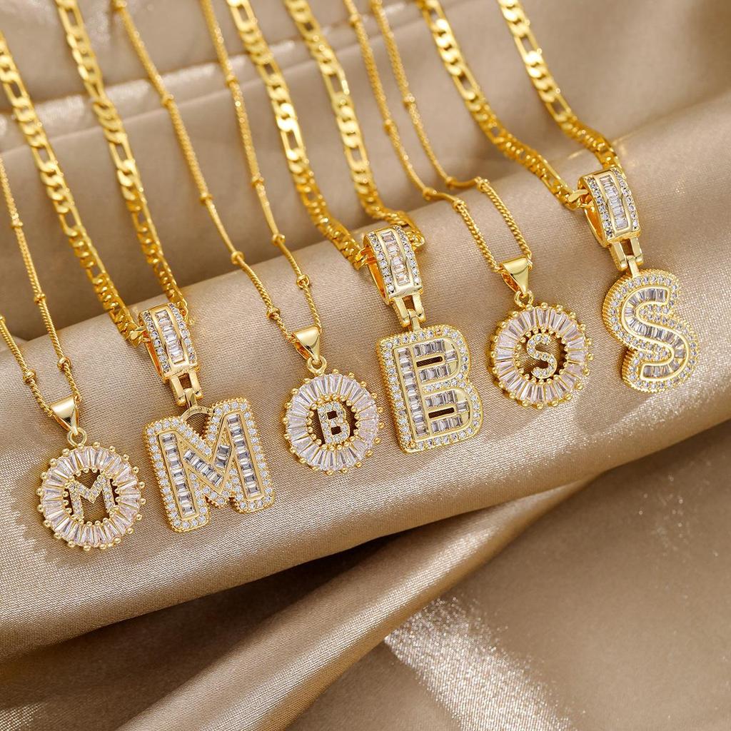 18k Gold Zircon Alphabet Necklace - Elegant Rock Candy Design