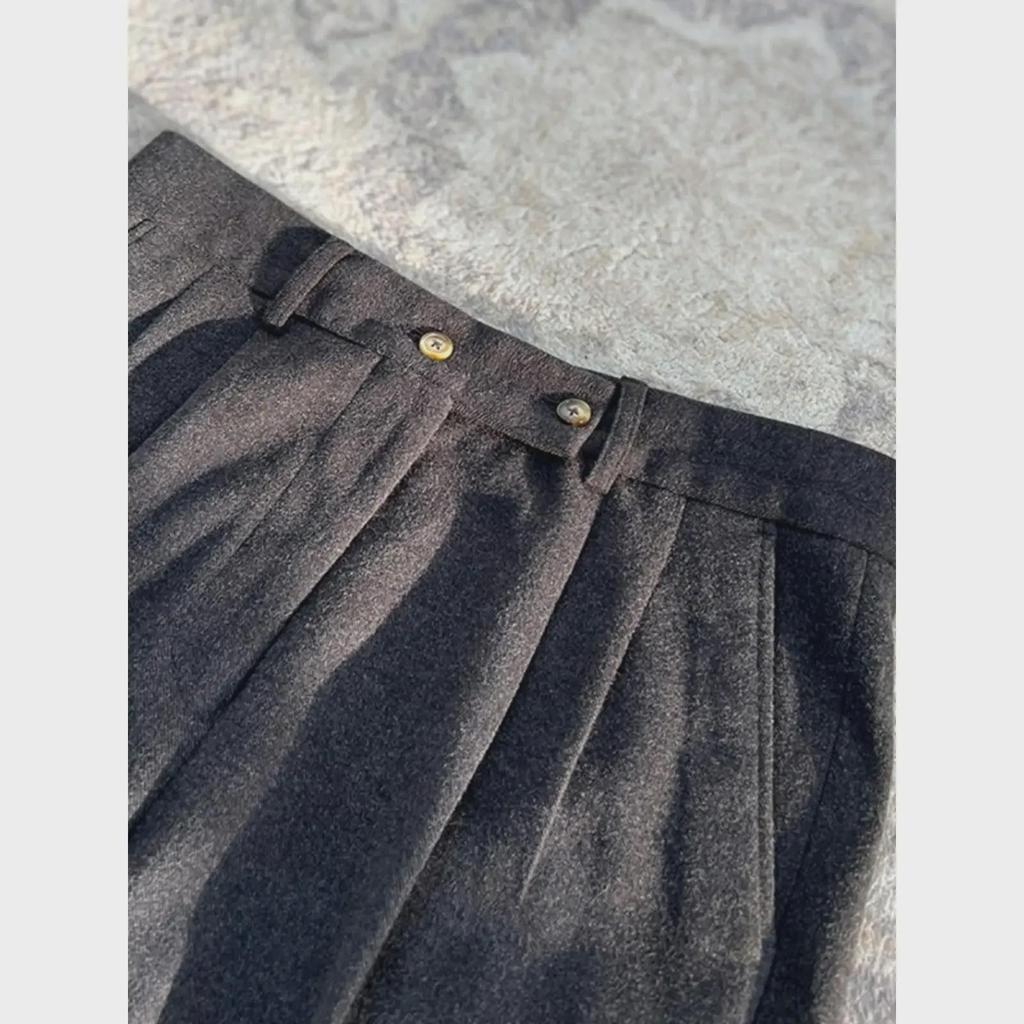 Men's Slim Straight High Waist Wool Trousers - Anti-Wrinkle Business Casual for Autumn and Winter