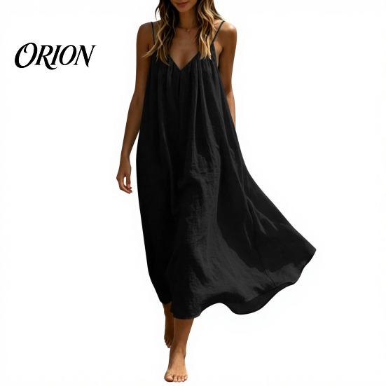 Slim Fit Summer Dress Women's Spaghetti Strap Beach Sundress, Sleeveless V Versatile Holiday Neck Cami Dress, Loose Flowy Vacation Long