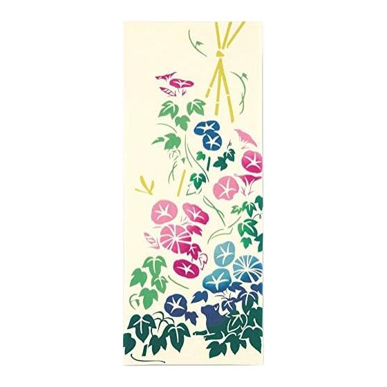 Miyamoto-Towel Kenema Tenugui Hand Towel - Summer Flower Garden, Morning Glory Cat - Made in Japan, Chusen Dyeing