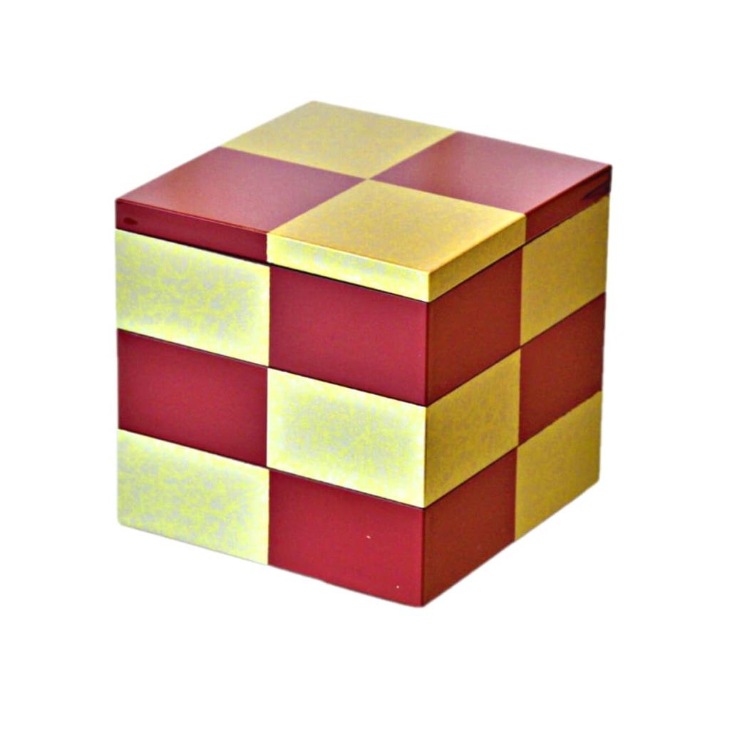 Kitaichi Lacquerware Store Ichimatsu Heavy KZ3037A GOLD6.5 Three-tier (vermilion)