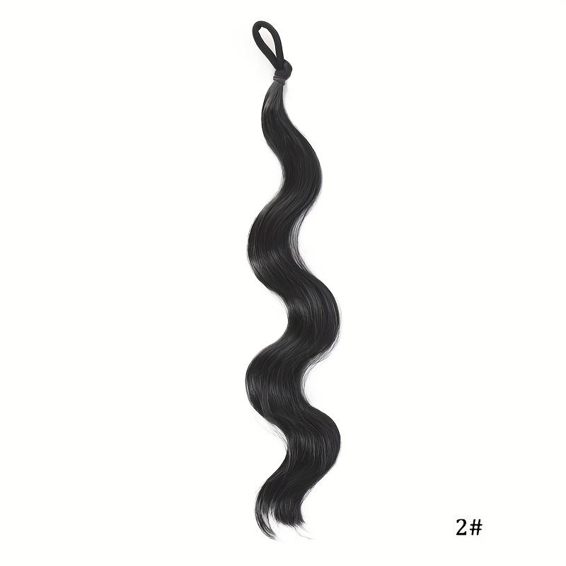 Long Synthetic 18inch Deep Wave Ponytail with Rubber Band DIY Self Winding Bun Head Curly Hair Bundle Omber Brown Black Green