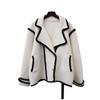 Autumn new contrasting color design sense knitted double-sided woolen cardigan loose sweater jacket women