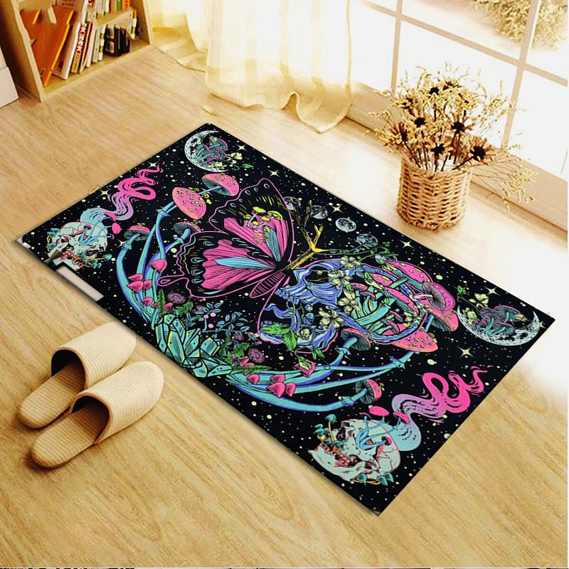 Skull and Butterfly Carpet Rug for Living Room Bedroom Home Sofa Decoration,Kids play Non-slip Floor Mat