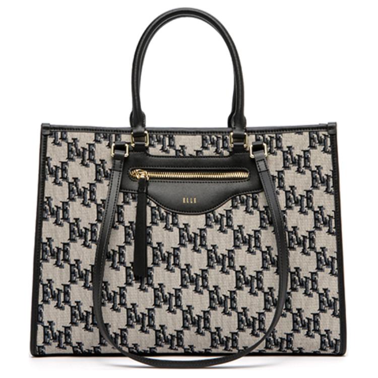 New ELLE Fabric Tote Bag, Multi Compartment, Fashion, One Shoulder Handbag Tubas Women's Black E22F1422538