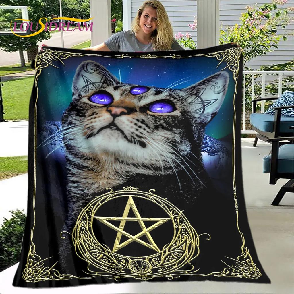 3D Cartoon Cute Gothic Cat Blanket,Flannel Blanket Throw Blanket,Warm Children's Blanket for Home Living Room Bedroom Beds Sofa