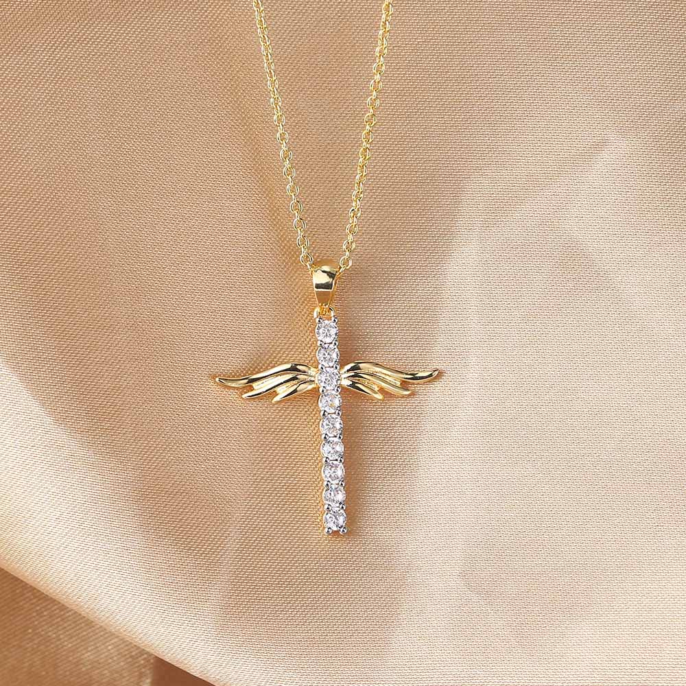 Engelsflügel Kreuz Anhänger Halsketten für Frauen Ästhetische Koreanische Mode Gold Farbe CZ Halsband Kette Hals Zubehör Schmuck