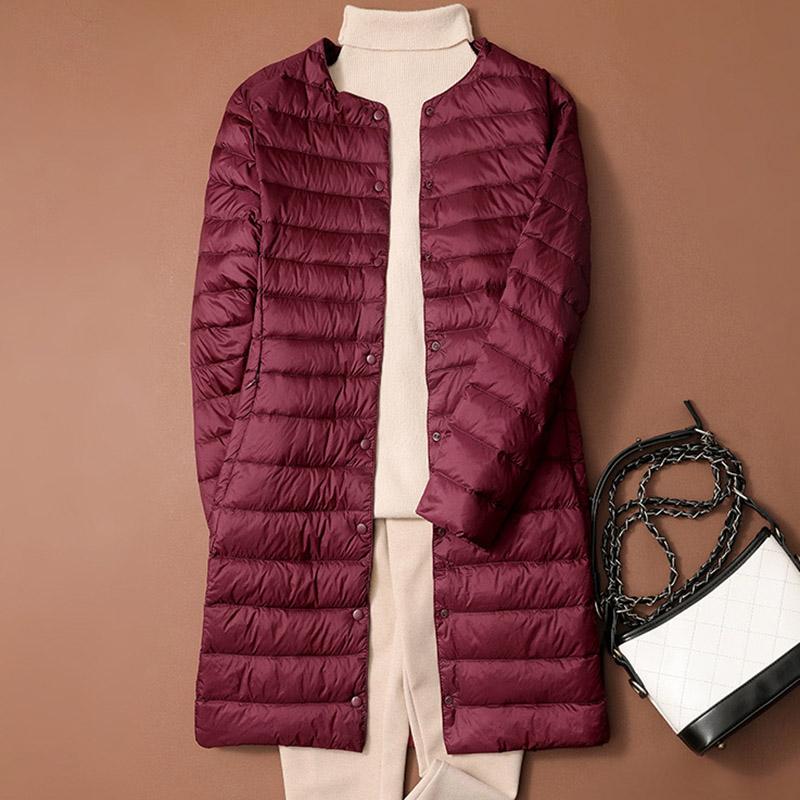 Dámské bundy z dlouhého kachního peří Ultralehký kabát Zimní Ležérní Štíhlé Černé Tenké Podzimní Parky