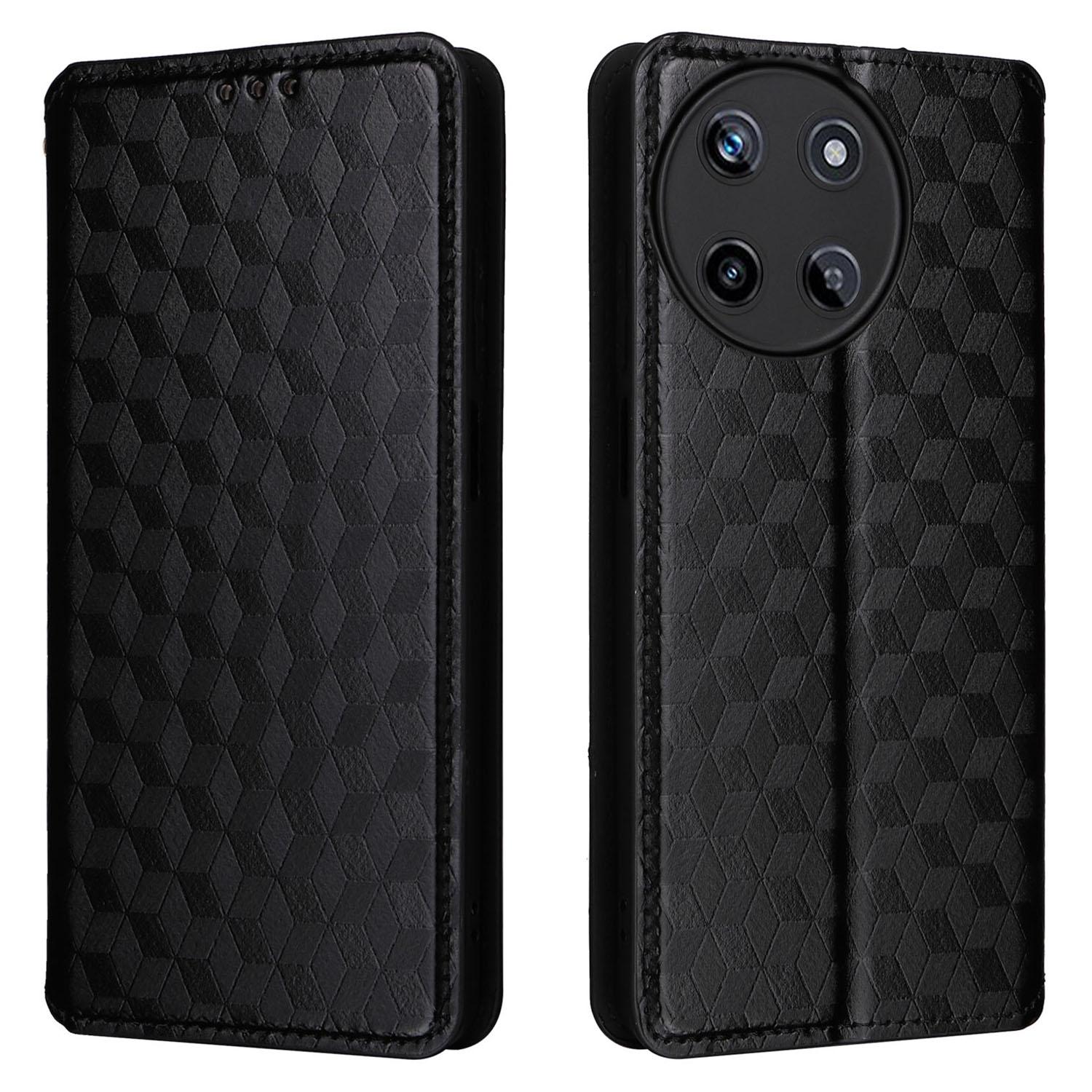 

For Realme 11 4G (159.9x73.3x7.95mm) Wallet Phone Case Rhombus Pattern PU Leather Cover Black