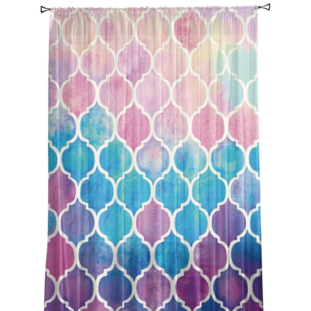Marokko Plaid bunte Tüll Vorhänge für Wohnzimmer Schlafzimmer Dekor Chiffon Sheer Voile Küche Fenster Vorhang