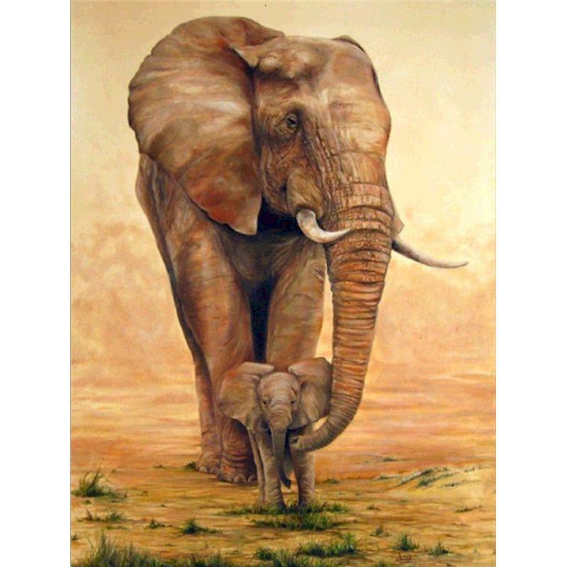 Full Round Handmade Diamond Mosaic Elephant Diamond Embroidery Animals Art Painting Crafts Needlework Home  Decoratio