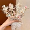 Fairy Girl Headband Bright Color Imitation Pearls Flower Decor Princess Hair Hoop Party Crown Hair