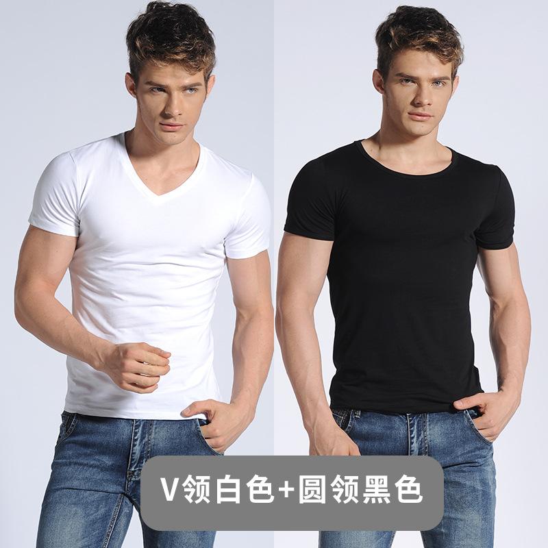 2PCs Slim Fit T-Shirt for Men Short Sleeve V Neck T-Shirt Casual Summer Classic Basic Tee Top
