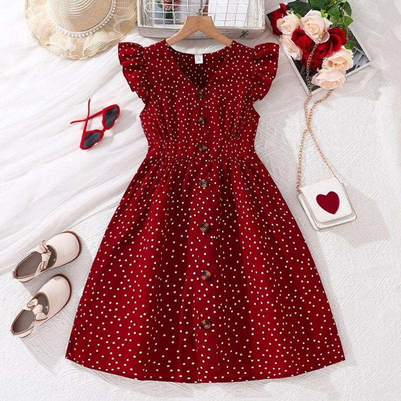 CUHK Children's Clothing Children's Dress Summer Western Style Flying Sleeve Striped Princess Dress
