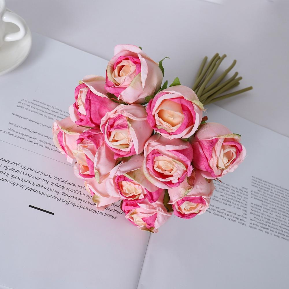 Букет из 12 искусственных цветов ручной работы, романтичный свадебный букет, красочный реалистичный букет невесты на День святого Валентина