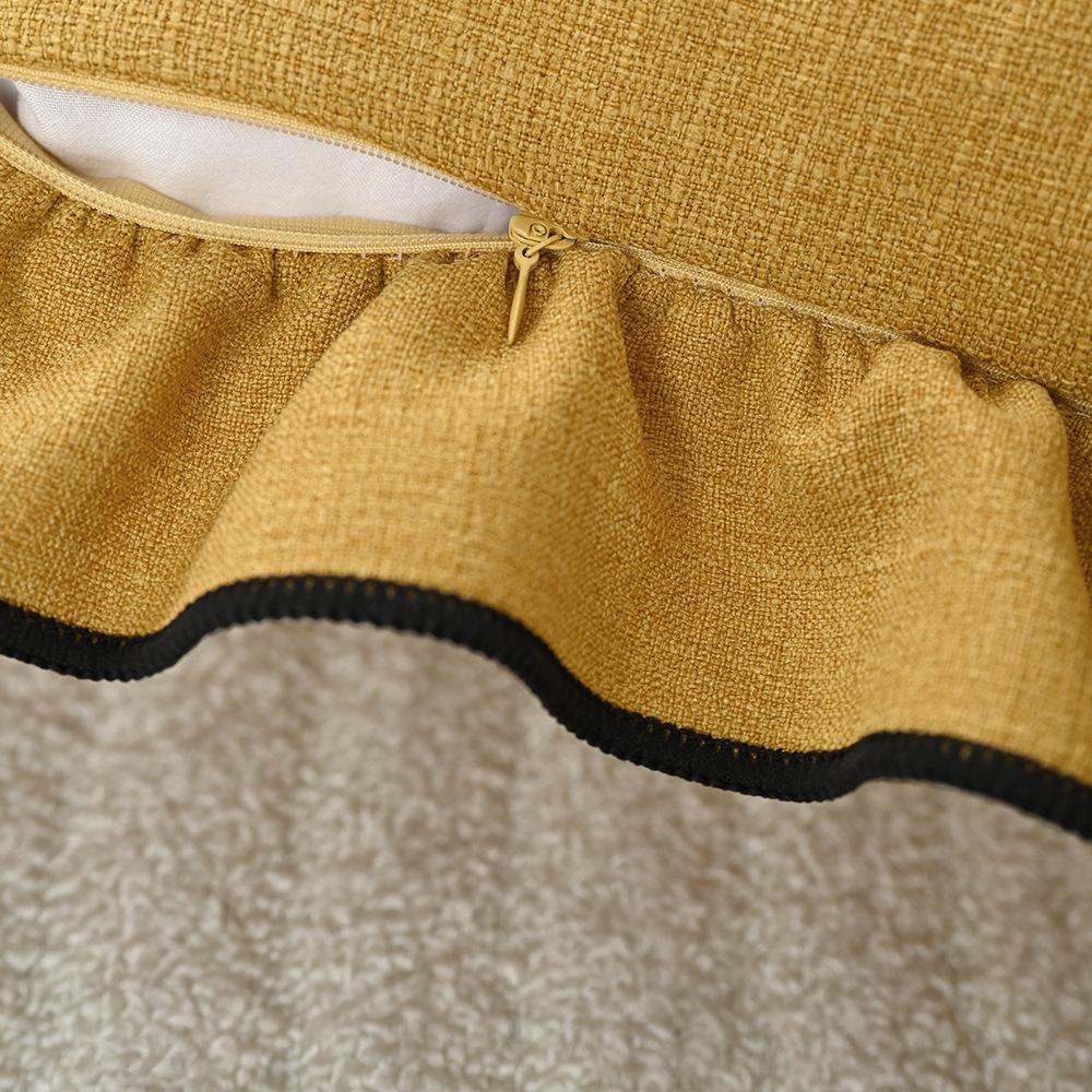Ins Cotton Linen Pillow Cover Black Trim Scalloped Ruffle Edge Cushion Case Modern Farmhouse Decorative Throw Pillowcase Sofa Bed Cover