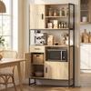 High Kitchen Buffet, 3 Soft-Close Doors, Drawer, Worktop, Open Shelves, Natural
