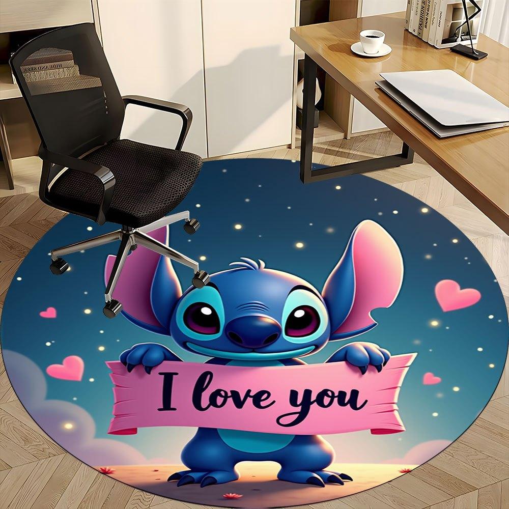 

1pc I Love You Stitch Cartoon Design Round Rug - Office Carpet, Chair Mat, Non-Slip Flooring Decor for Home Office Living Room Bedroom Home Room-04120 80cm by 80cm