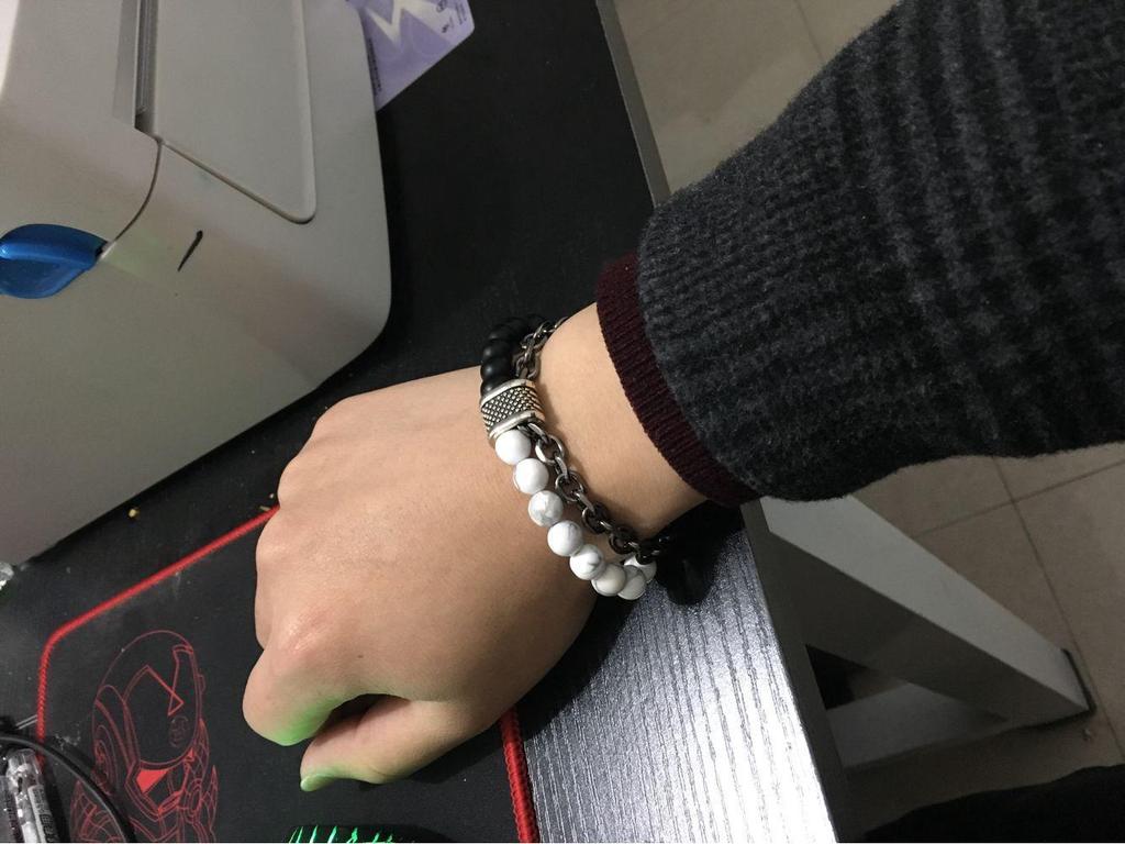 Natural Map Stone & Stainless Steel Men's Beaded Bracelet - Unique Fashion Jewelry