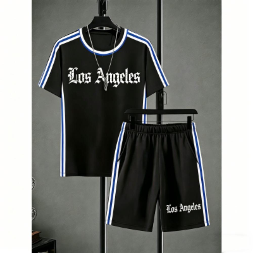 Men's Set Lion Stripe Printed Men's T-shirt and Shorts 2 Piece Set Summer Casual Outdoor Men's and Women's T-shirt Sets