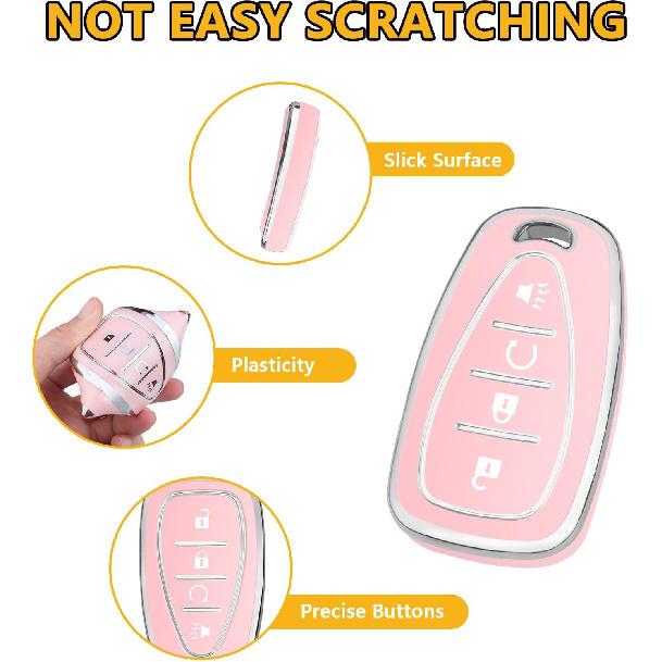 FT FUNTOR for Chevy Key Fob Cover,4 Buttons TPU Key Cover with Silver Edge,Compatible with Chevrolet Equinox Bolt Sonic Trax Blazer Trailblazer Cruze