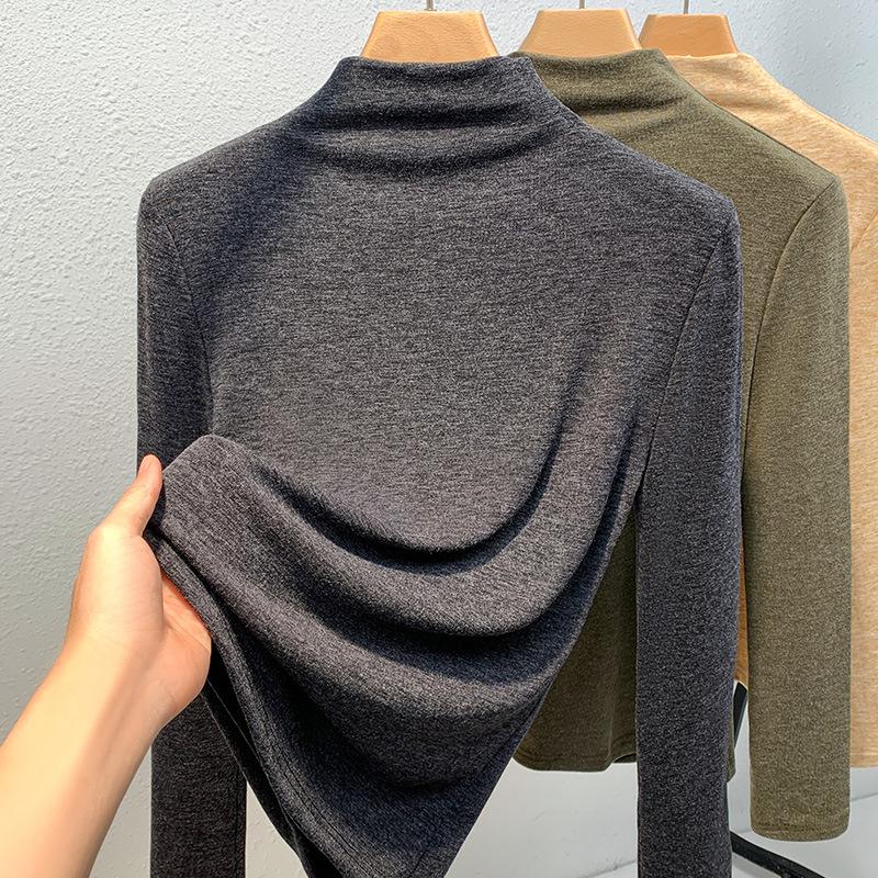 

Knitted Base Blouse for Womens Latest Year Womens Wear Office Collar Long Sleeve T-shirt Underwear Waist Top 3XL сірий