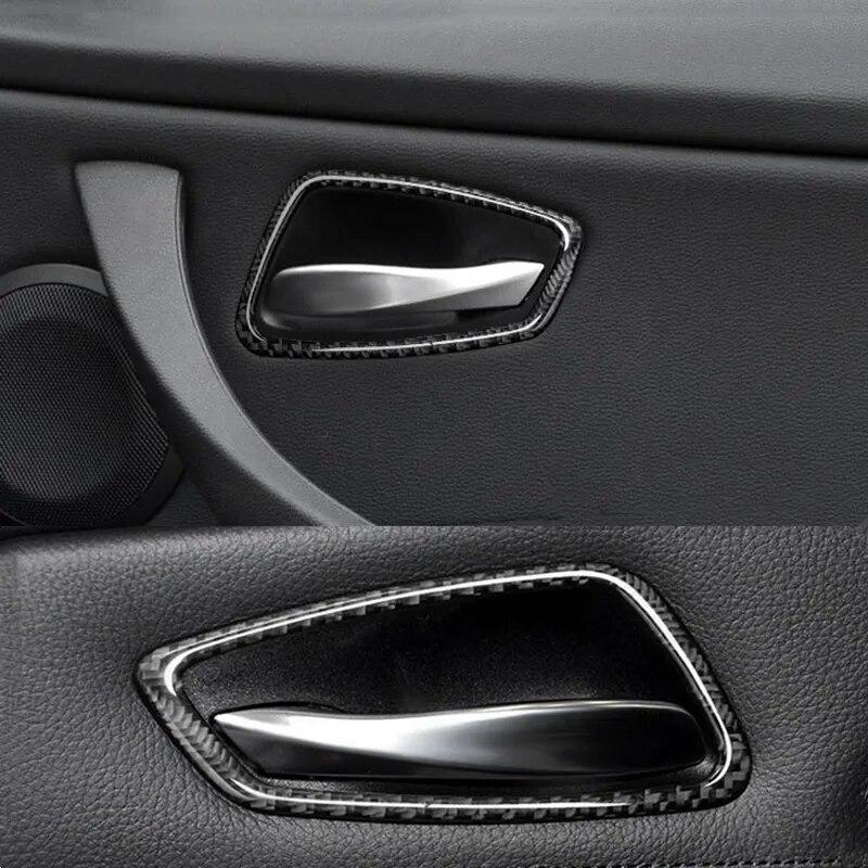 4PCS/Set Carbon Fiber Car Interior Door Handle Cover Decal Decorative Stickers Auto Accessories For BMW E90 E91 3 Series 2005-12