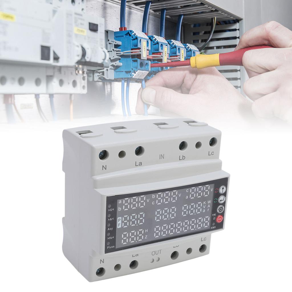Voltage Protector, 100A 3 Phase Voltage Protective Device Multifunctional Current Protector Real Time Display High Measurement Accuracy Ove