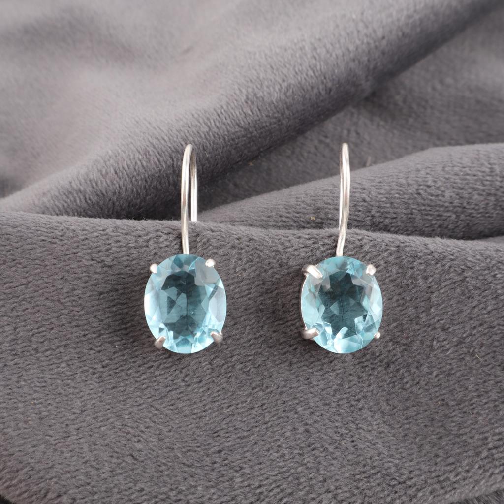 Sky Blue Topaz Gemstone Earring, Handmade Gorgeous Jewelry, 925 Solid Sterling Silver Jewelry, Bohemian Earring For Wedding Gift