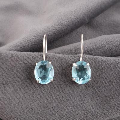 Brinco de Gema Topázio Azul Celeste, Joia Linda Feita à Mão, Joia de Prata de Lei Sólida 925, Brinco Boêmio Para Presente de Casamento