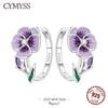 Original 925 Silver Needle Purple Violet Flowers Earrings Versatile Hoop For Women Jewelry Birthday Party Fine Gifts