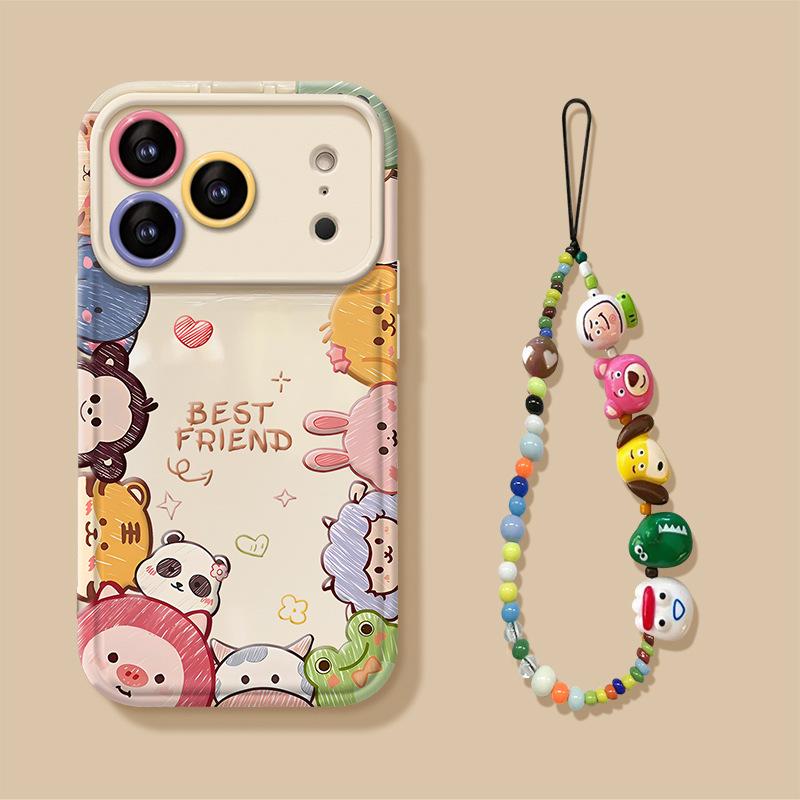 Cute cartoon animal bracelet suitable for Apple 15 mobile phone case iphone17 series 16promax silicone anti-drop
