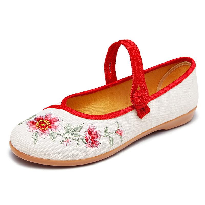 Old Beijing Women's Embroidered Cloth Shoes, Non-Slip Flat Hanfu Style with Beef Tendon Sole