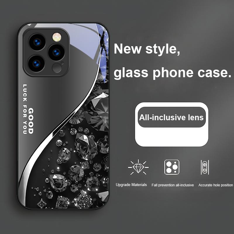 Color Diamond Gradient For IPhone 16 Pro Max 15 P Lus 14 Pro 13 12 Mini 11 P Ro Max X XS 7 8 Plus 2022 Tempered Glass Phone Case