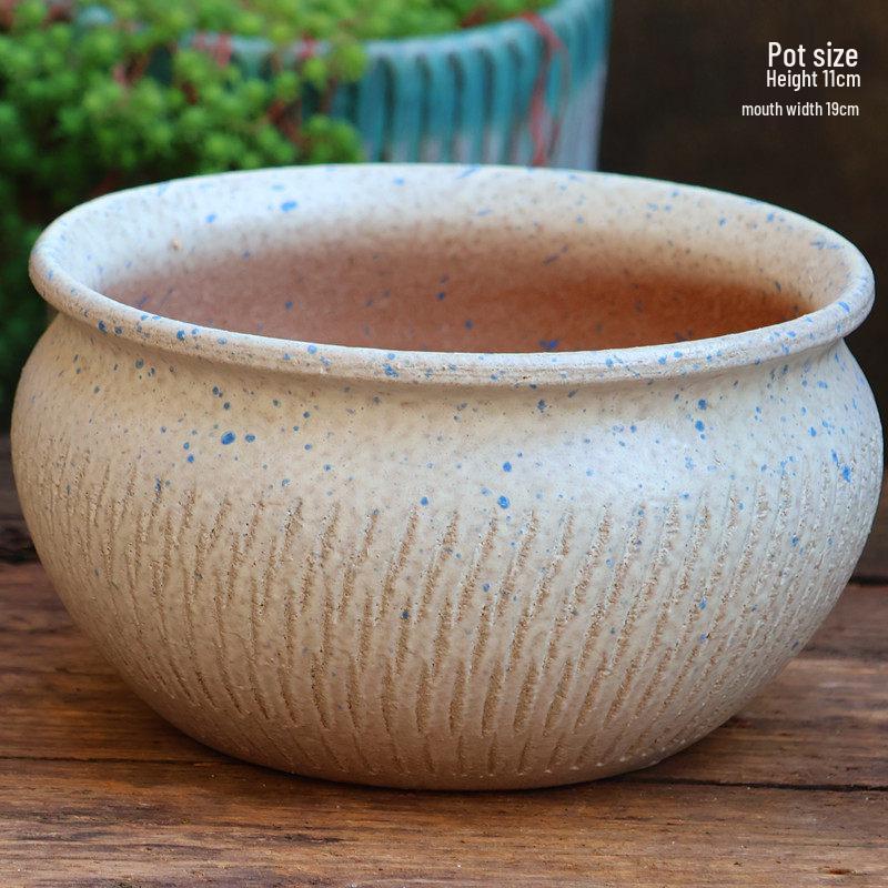 Handmade Large Coarse Pottery Succulent Flower Pot – Round Purple Sand Ceramic Planter