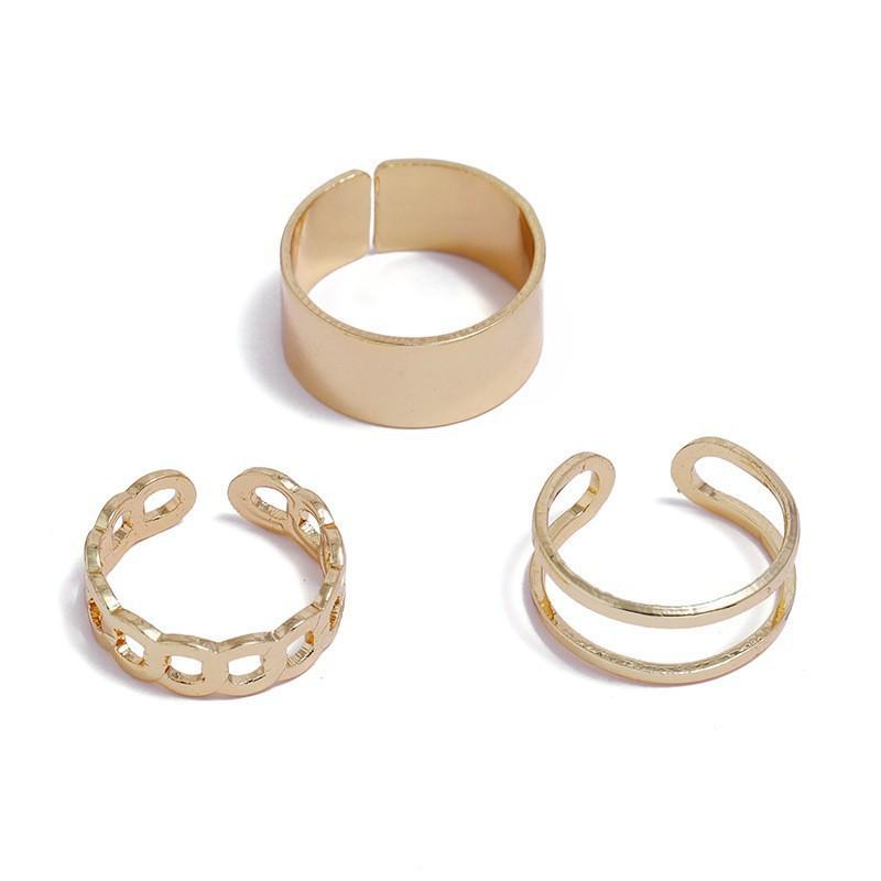 Japanese-Korean Retro Alloy 3-Piece Ring Set – Trendy, Fashionable Niche Design
