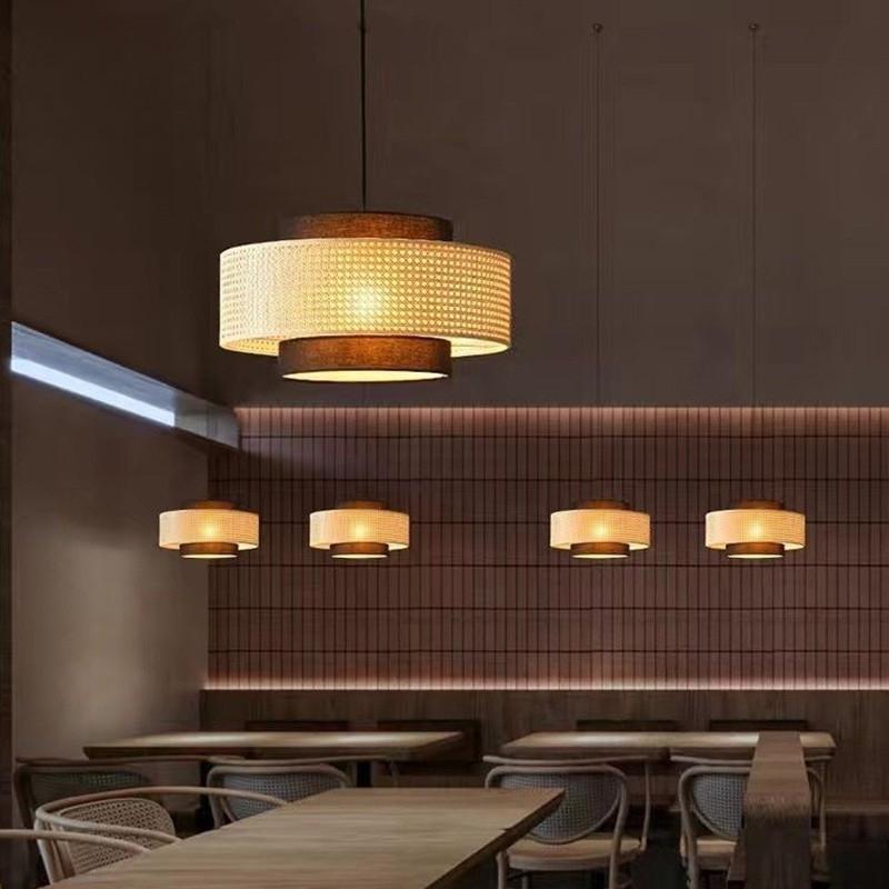 Vintage Japanese Style Pendant Light Living Room Decoration Woven Bamboo Chandelier Restaurant Kitchen LED Hanging Lamp