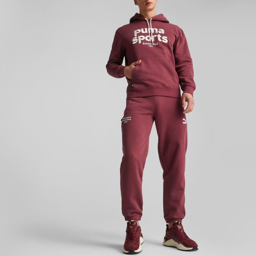Puma Team Hoodie With Letter Print Long Sleeve Sweatshirt Men Hoodies Burgundy 625313-22