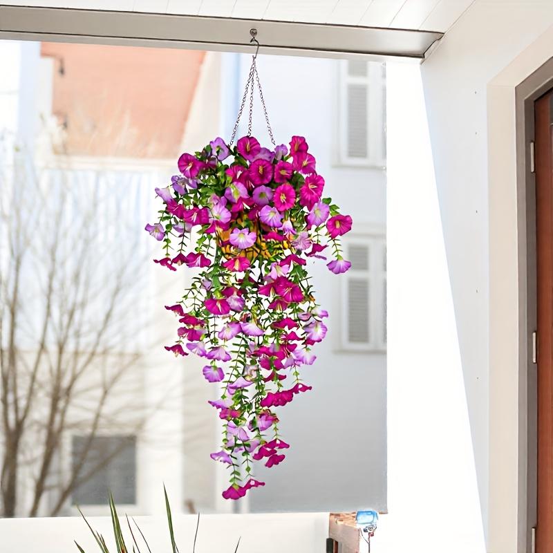 2pcs UV-Resistant Artificial Hanging Petunia & Eucalyptus Flowers , Weatherproof, Indoor/Outdoor Decor for Weddings, Porch, Patio, Garden Decorations