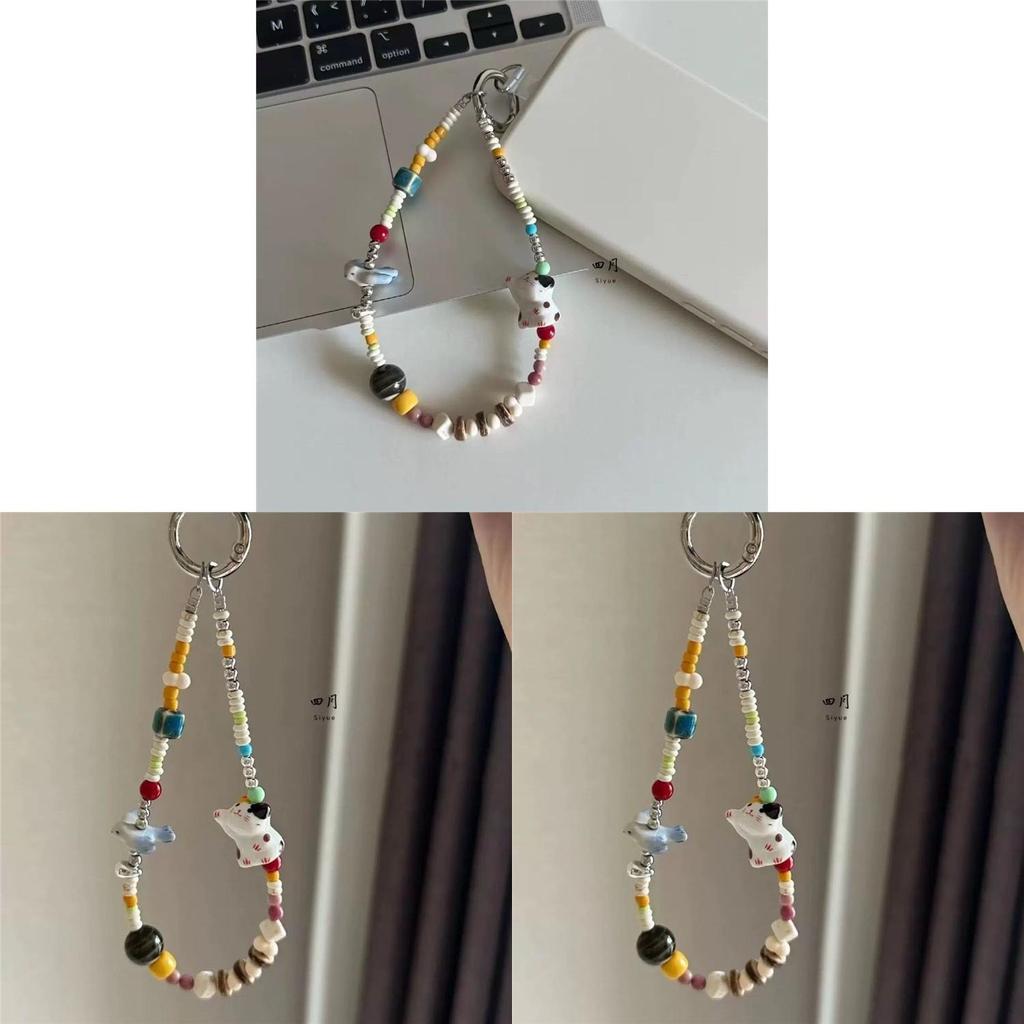 Handcrafted Pvc Cat Beaded Phone Lanyard With Cartoon Design For Kids And Teens